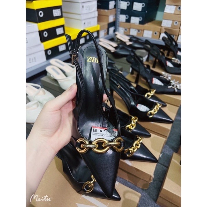 Giày ZR quai hậu mũi nhọn xích vàng [full box][ SẴN]H389