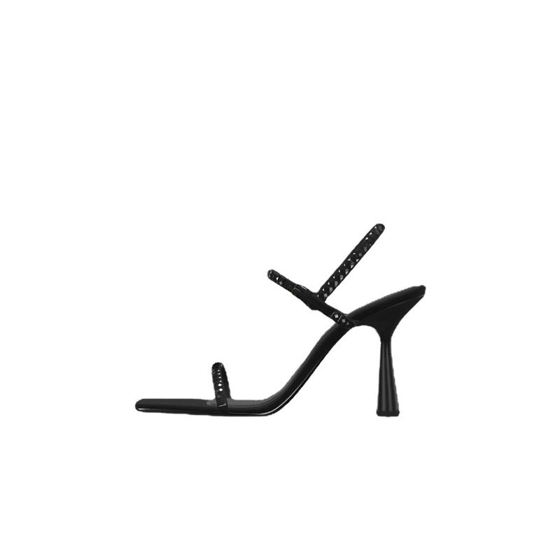 Sandal quai mảnh đá đen Zr[full box] 9cm [HÀNG SẴN-lùi 1 size]H397