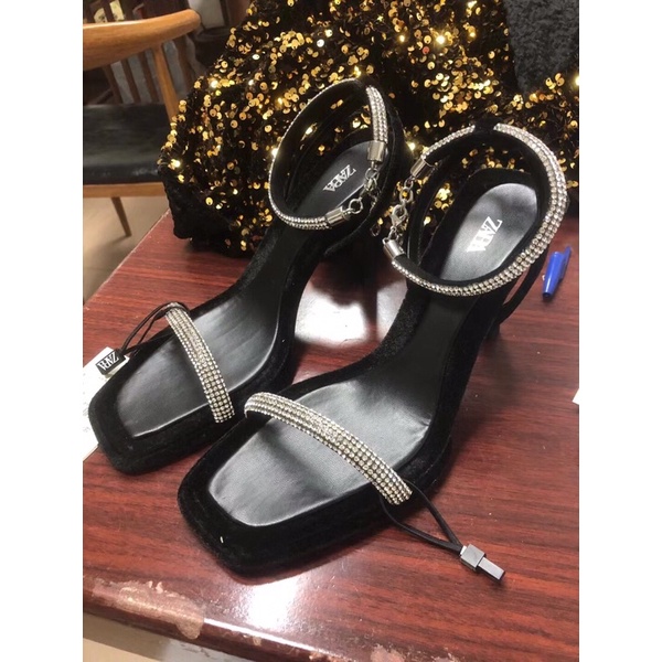 Sandal Z.Ra hai quai đá trắng cao 9cm [HÀNG SẴN]H377