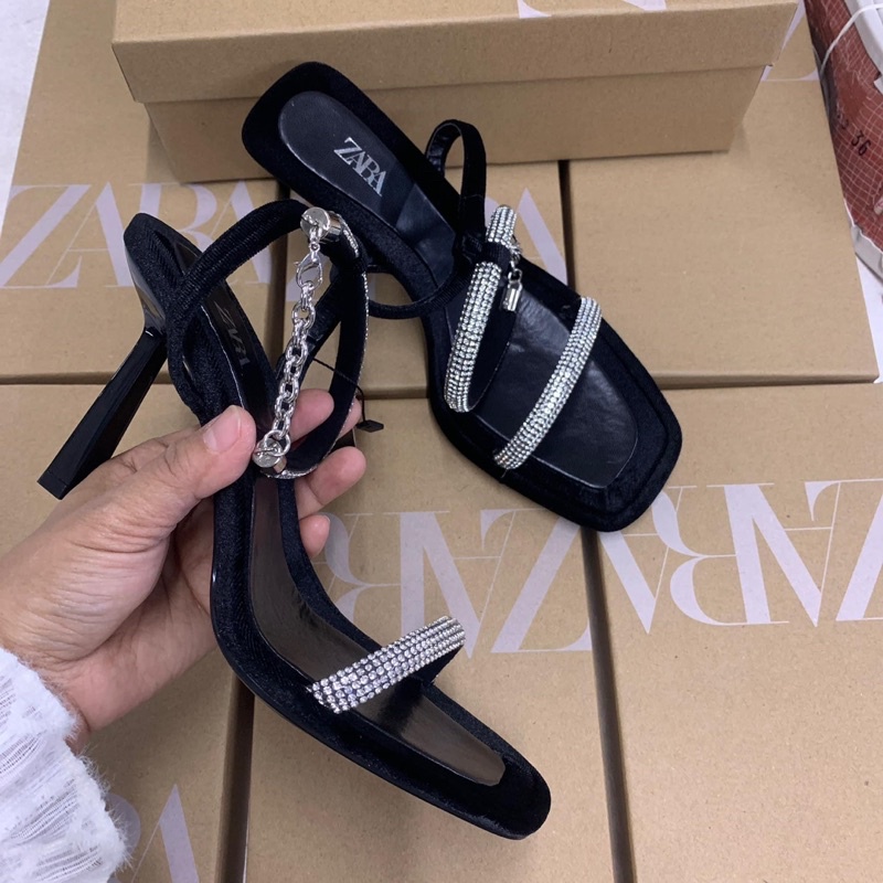 Sandal Z.Ra hai quai đá trắng cao 9cm [HÀNG SẴN]H377