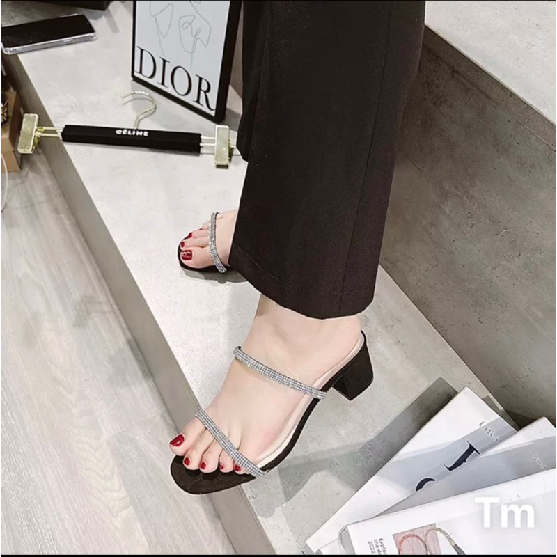 Guốc CK 5cm hai quai đá full boxH340