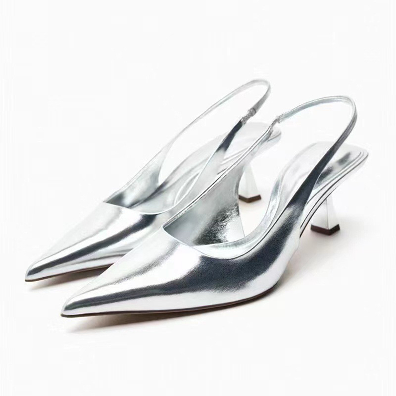 Guốc zra nữ mũi nhọn bạc đế cao 5cm ( hàng sẵn)H333