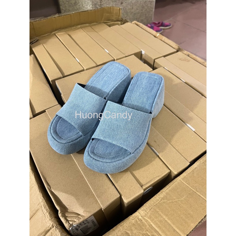 Dép Sandal Cao Gót Denim Xanh Dương Zar [Full box][Hàng Đẹp]H322
