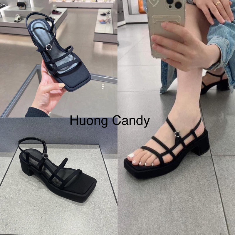[Sẵn]Sandal CK Dây đen gót vuông cao 5cm FULLBOX[chân mảnh nên lùi 1sz][sẵn hàng]H306