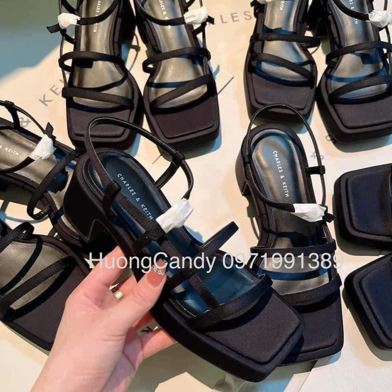 [Sẵn]Sandal CK Dây đen gót vuông cao 5cm FULLBOX[chân mảnh nên lùi 1sz][sẵn hàng]H306