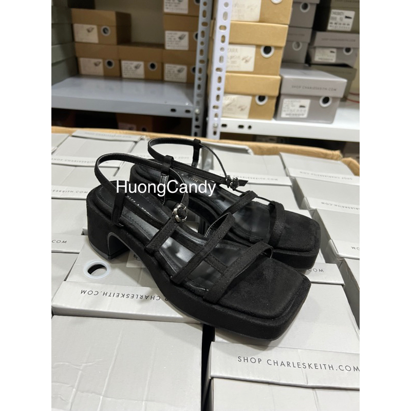 [Sẵn]Sandal CK Dây đen gót vuông cao 5cm FULLBOX[chân mảnh nên lùi 1sz][sẵn hàng]H306