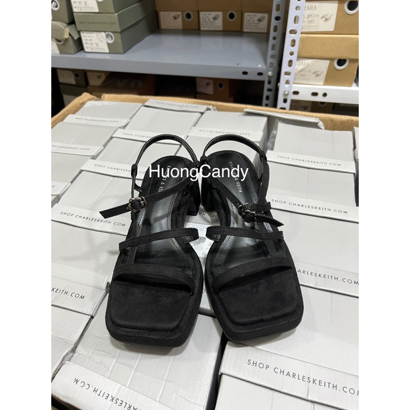 [Sẵn]Sandal CK Dây đen gót vuông cao 5cm FULLBOX[chân mảnh nên lùi 1sz][sẵn hàng]H306