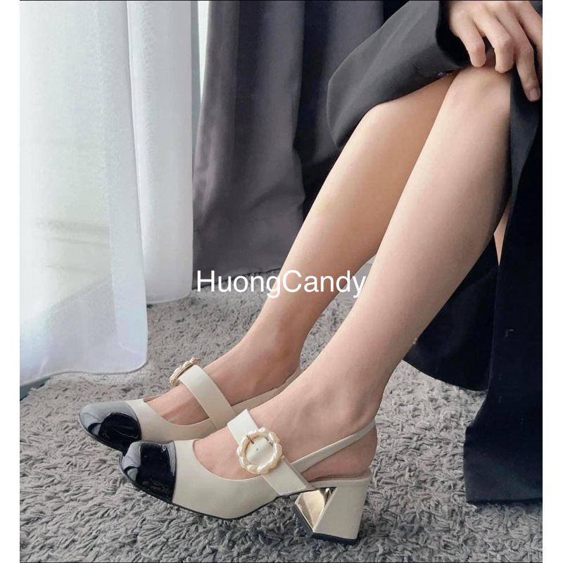 Giày CK đế vuông quai ngang đính hoa 6cm fullbox[sẵn]H293