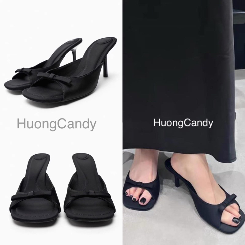 Guốc đính Nơ đen nhỏ (8cm) FullBox[ SẴN hàng]H286
