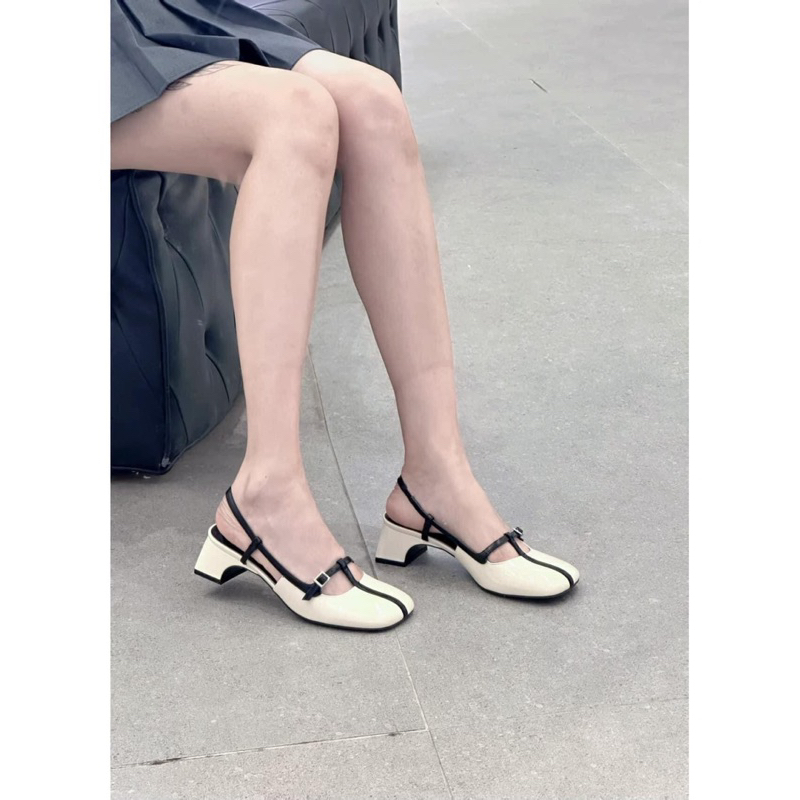 Giày sandal Cnk gót vuông Phối dây Đen mảnh hở gót [FullBox]H278