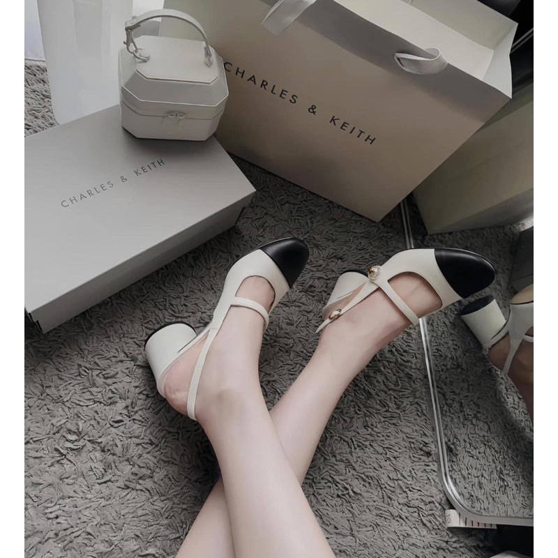 Giày sandal Cnk hở gót mũi tròn đế trụ 6cm phối màu[Sẵn-form to lùi sz]H272