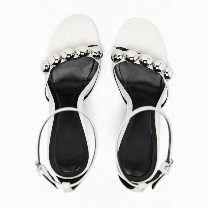 Sandal ZR Trắng quai ngang đính hạt bạc tròn FULLBOXH276