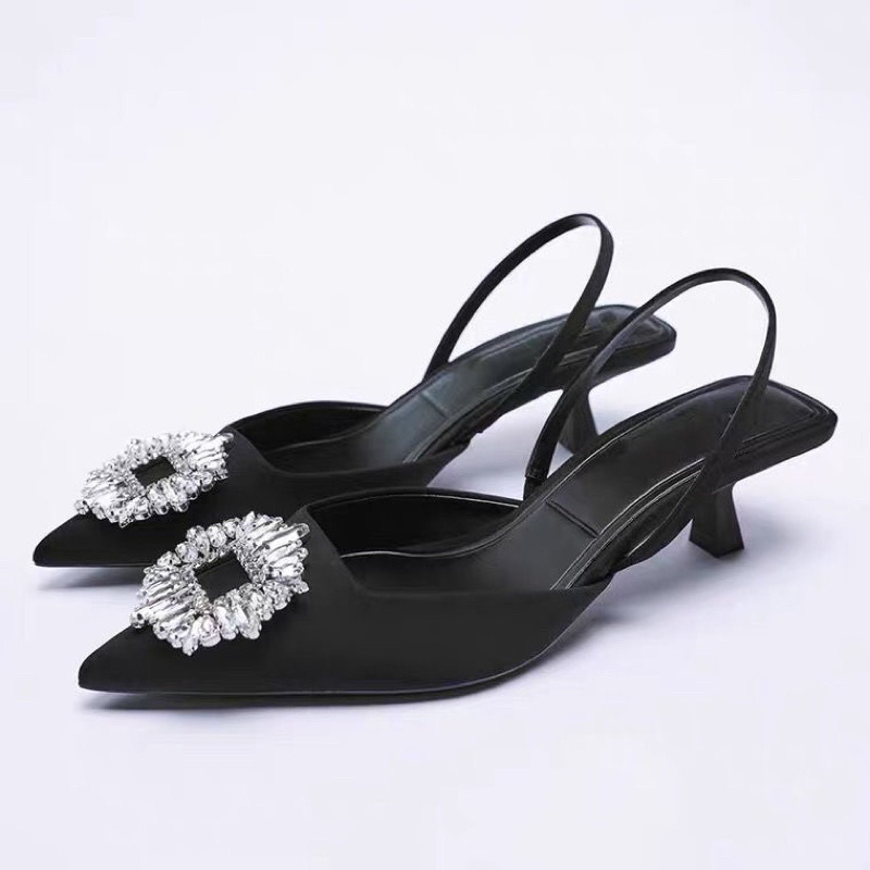 Giày Sandal ZR đen mặt đá pha lê FULLBOXH255
