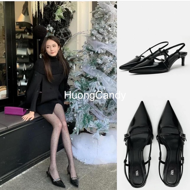 Giày sandal ZR mũi nhọn Dây ngang phối khoáH264