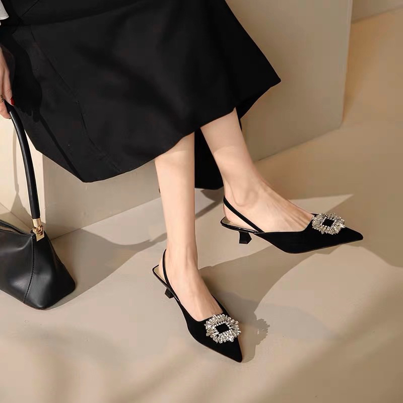 Giày Sandal ZR đen mặt đá pha lê FULLBOXH255