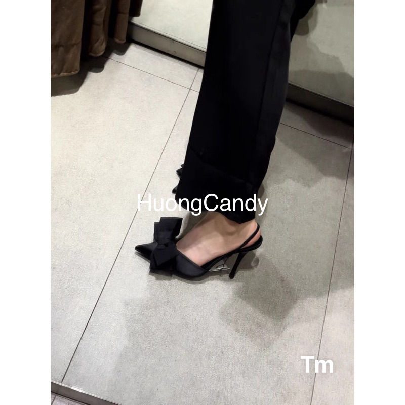 Sandal cao gót ZR nơ mũi nhọn hở sau hàng cao cấp fullbox( Sẵn -form to lùi 1 sz)H252