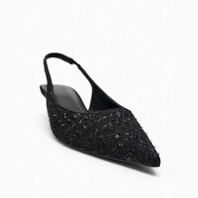 Giày Zara Slingback Đính Hạt Cườm Đen[Fullbox]H253
