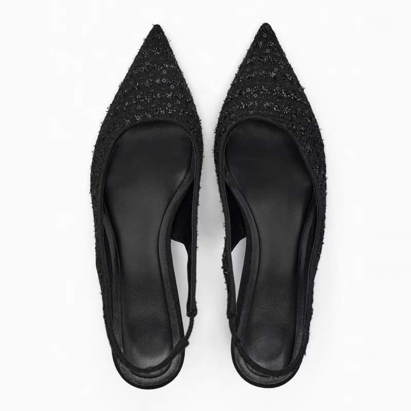 Giày Zara Slingback Đính Hạt Cườm Đen[Fullbox]H253