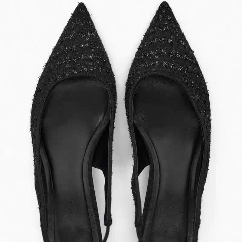 Giày Zara Slingback Đính Hạt Cườm Đen[Fullbox]H253