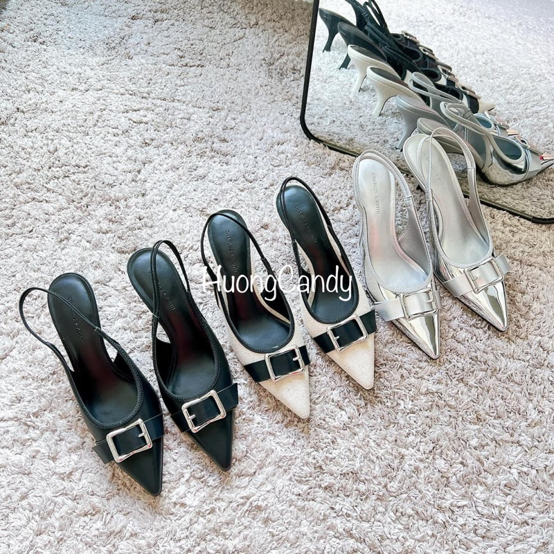 Giày Sandal hở gót mõm nhọn phối khoá cài bản to FullBoxH230