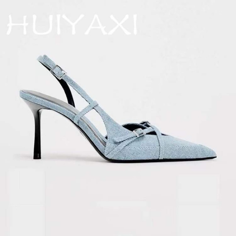 Giày ZR demin mũi nhọn dây chéo chữ X(form chuẩn)H236
