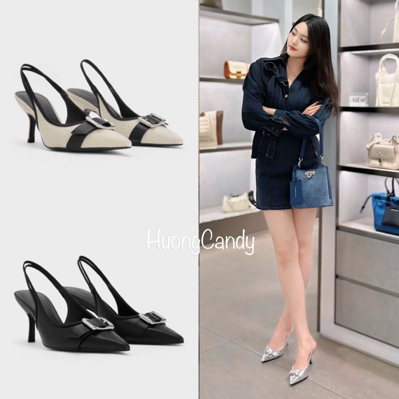 Giày Sandal hở gót mõm nhọn phối khoá cài bản to FullBoxH230