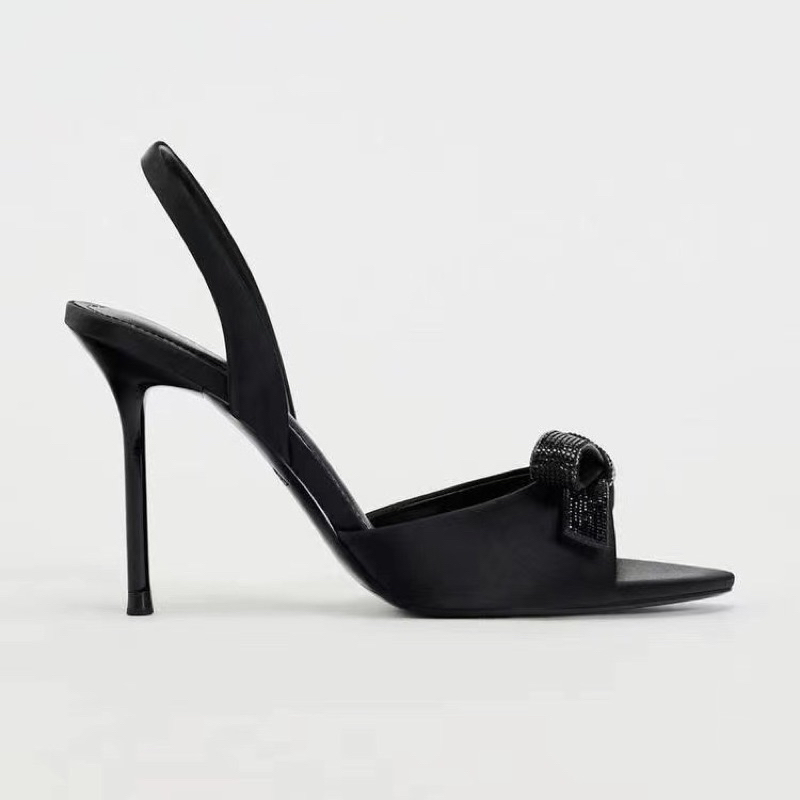 Sandal ZR trang trí nơ đính đá hạt đen hở mõm quai hậu (sẵn-lùi 1 sz)H223