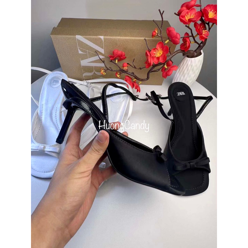 Sandal ZR đính nơ nhỏ đen/trắng FULLBOX (sẵn hàng)H222
