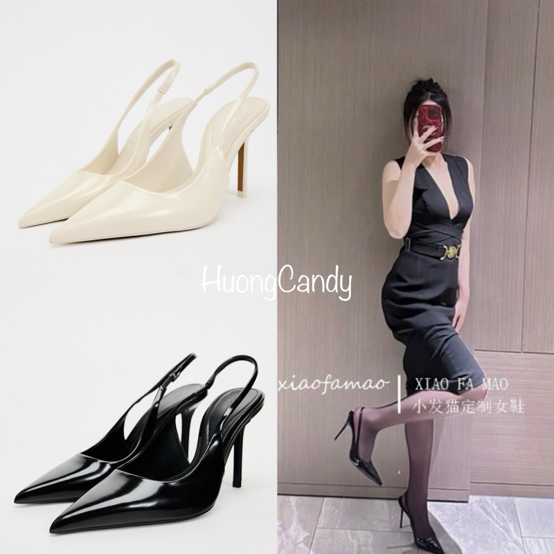 Giày Zr Slingback trơn mũi nhọn ( Hàng sẵn) lùi 1 szH216