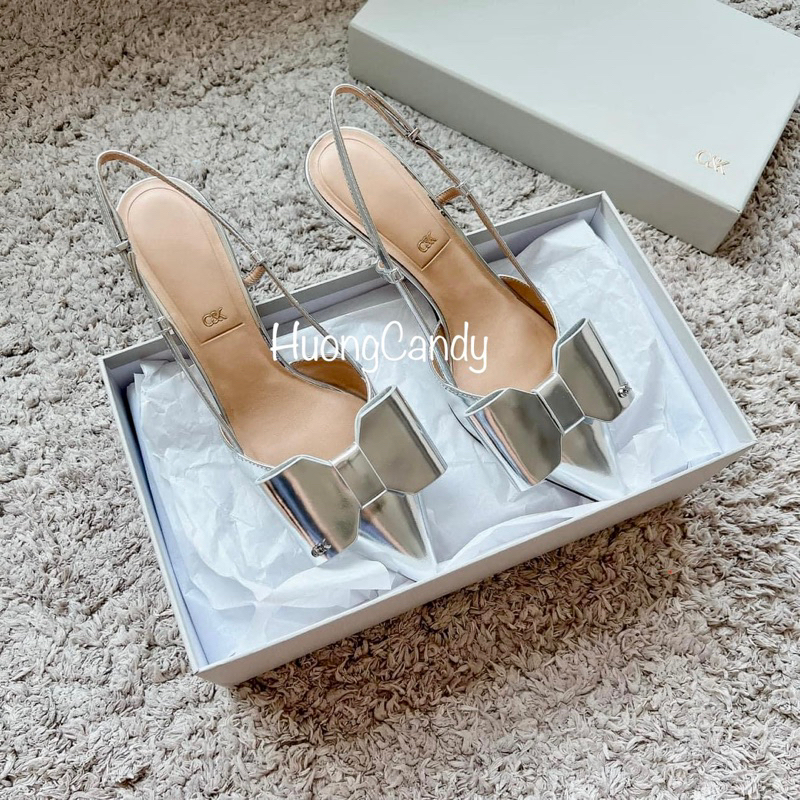 Giày CK 3cm nhọn nơ to hở gót FULLBOX (lùi 1sz-hàng sẵn)H159