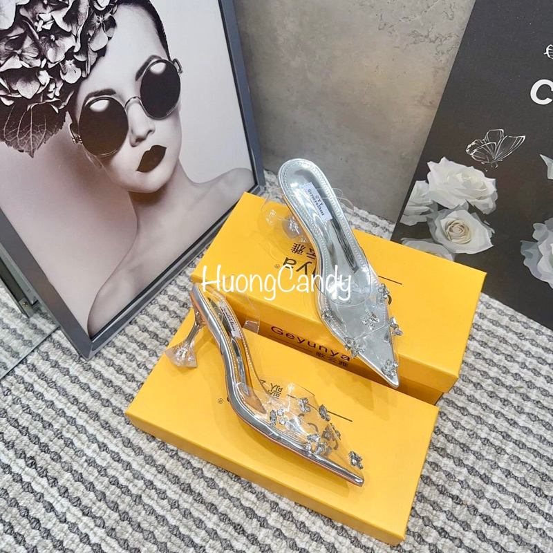 Giày sandal GYY Gót Loe đính đá Gém 7cm quai hậu FullboxH187