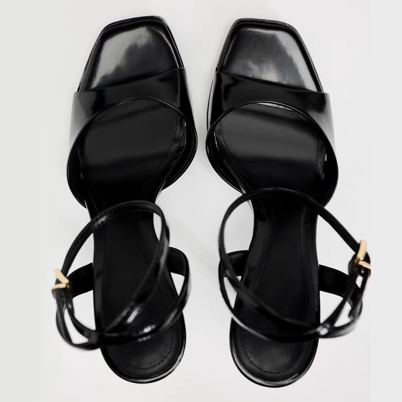 Sandal ZR Da Bóng đen 9cm Fullbox(hàng sẵn)H179