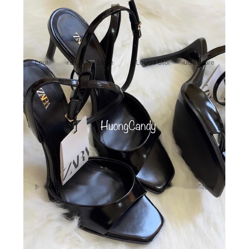 Sandal ZR Da Bóng đen 9cm Fullbox(hàng sẵn)H179