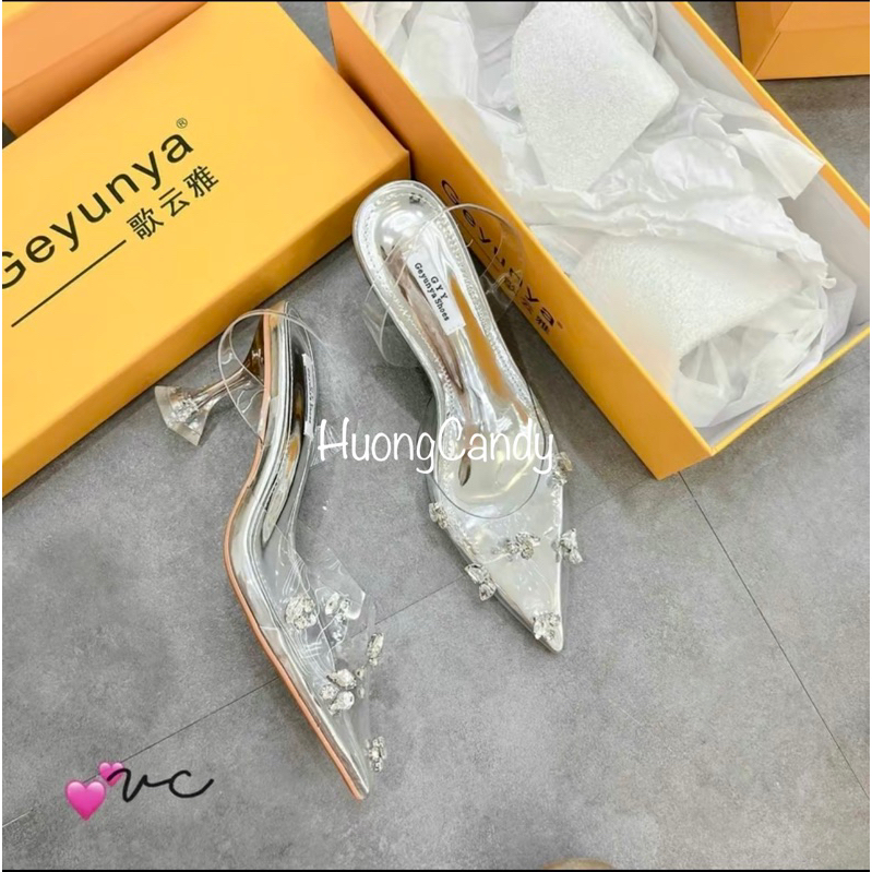 Giày sandal GYY Gót Loe đính đá Gém 7cm quai hậu FullboxH187