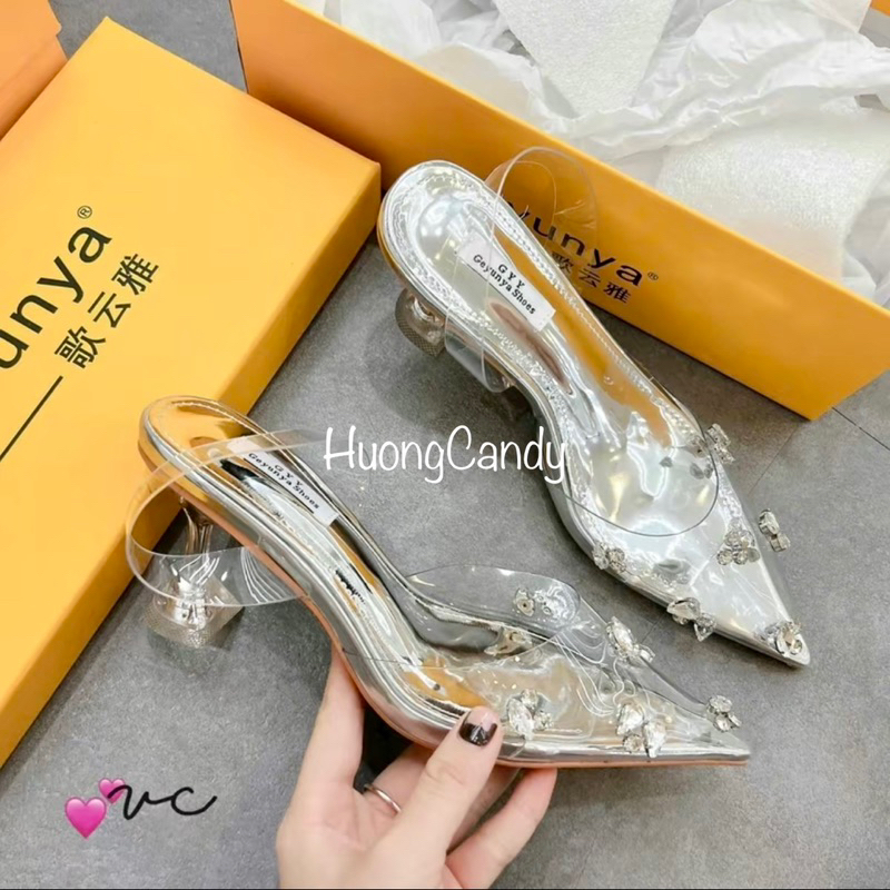 Giày sandal GYY Gót Loe đính đá Gém 7cm quai hậu FullboxH187