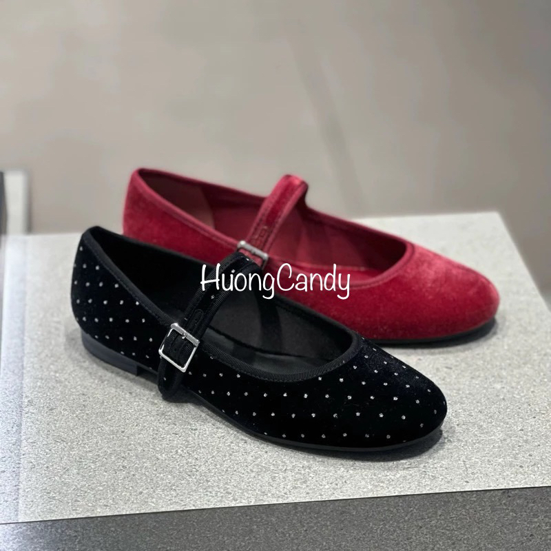 Giày nhung ZR đen/đỏ mũi tròn FULLBOX (hàng sẵn)H165