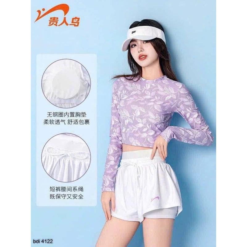 Bộ Bơi Croptop nữ áo tím dài tayH97