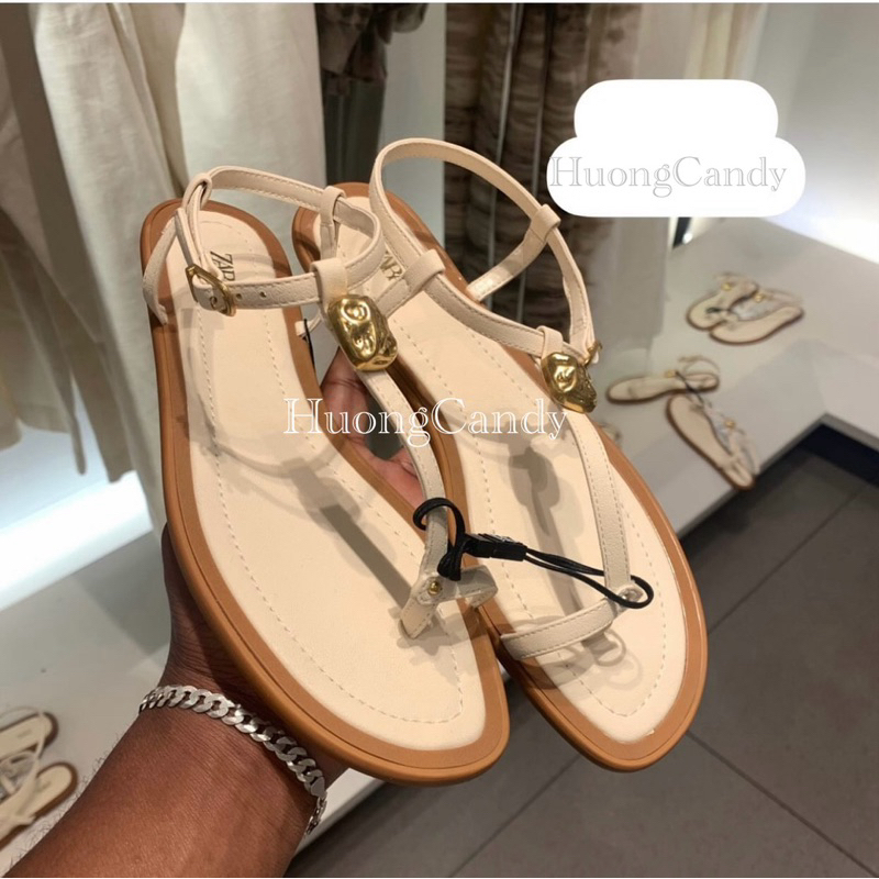 (chân mảnh lùi 2sz)Sandal ZR xỏ ngón khuy vàng Fullbox(sẵn)H69