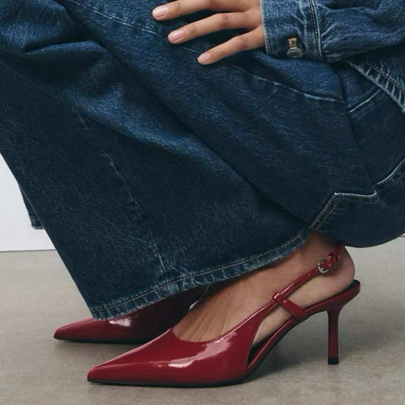 (Sẵn-Chuẩn sz) Giày ZR 25 Slingback đỏ  FULLBOX H408