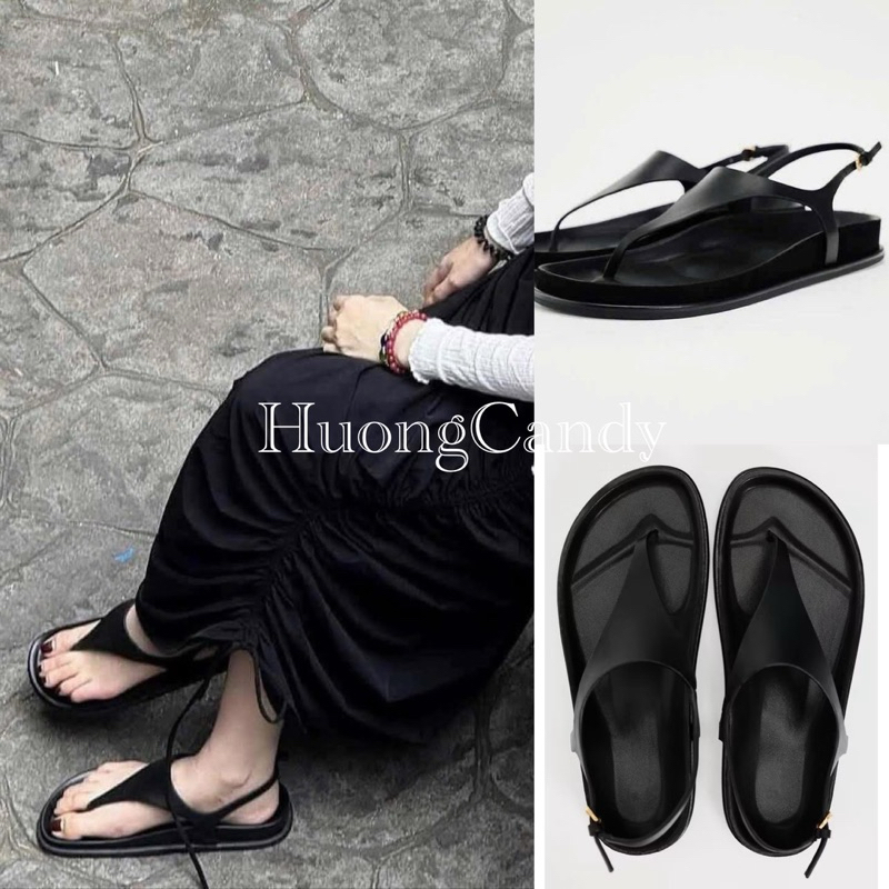(lùi 1sz- sẵn)Sandal bệt đen xỏ ngón basic trơnH67