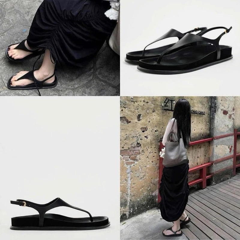 (lùi 1sz- sẵn)Sandal bệt đen xỏ ngón basic trơnH67