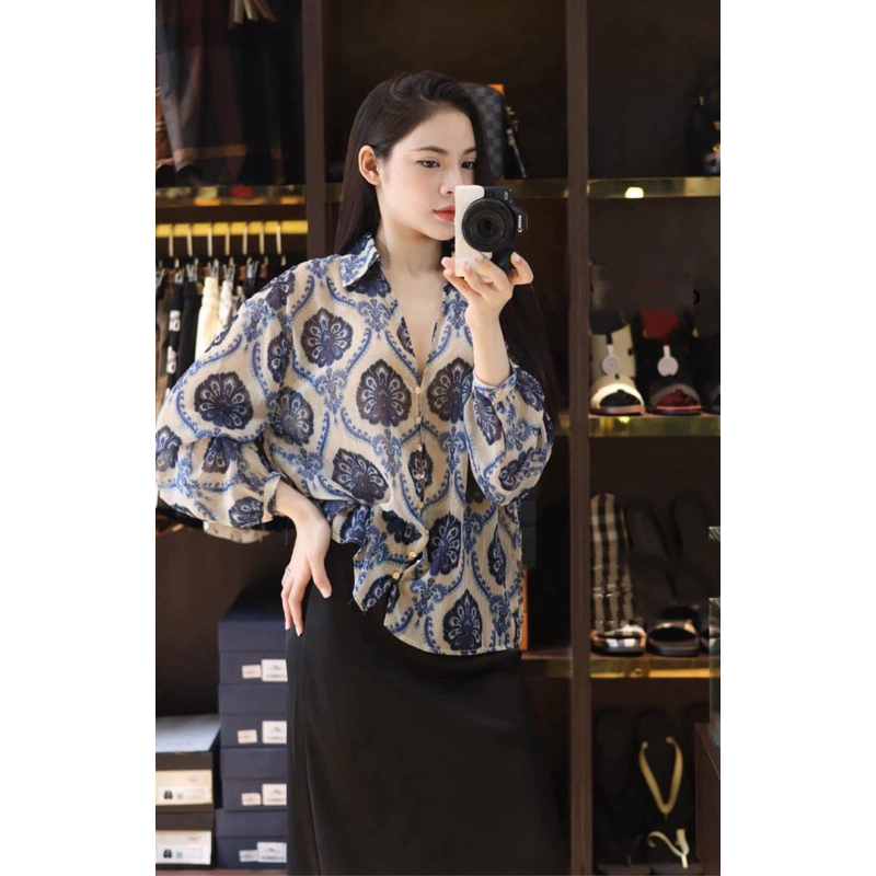 Áo sơmi Z voan hoạ tiết (Săn)H50