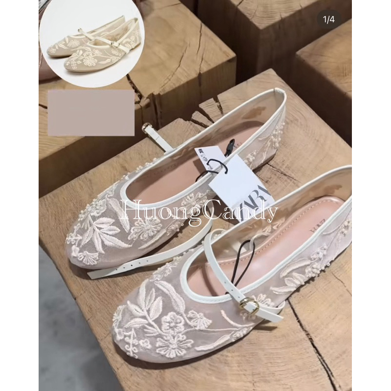 (lùi 1 sz-sẵn) Giày búp bê hoa trắng fullbox H415