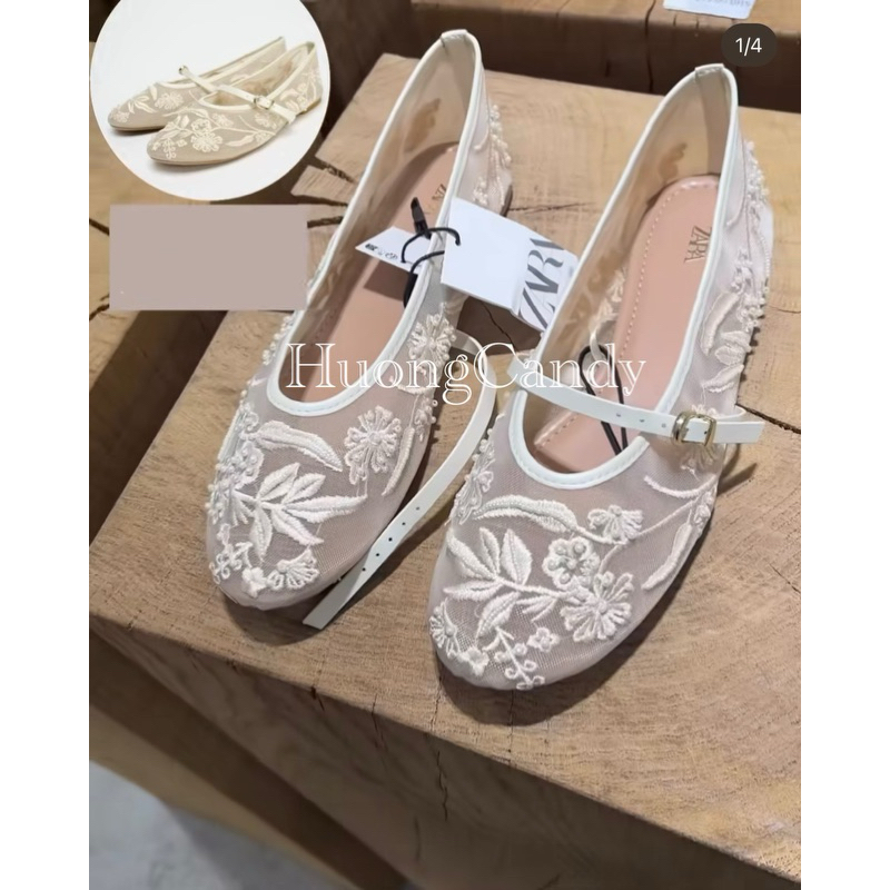 (lùi 1 sz-sẵn) Giày búp bê hoa trắng fullbox H415