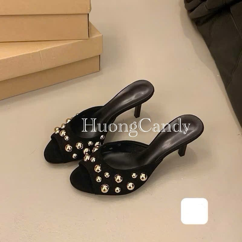 (lùi 1sz-sẵn) Guốc Z Đinh tán nhung đen FULLBOXH12