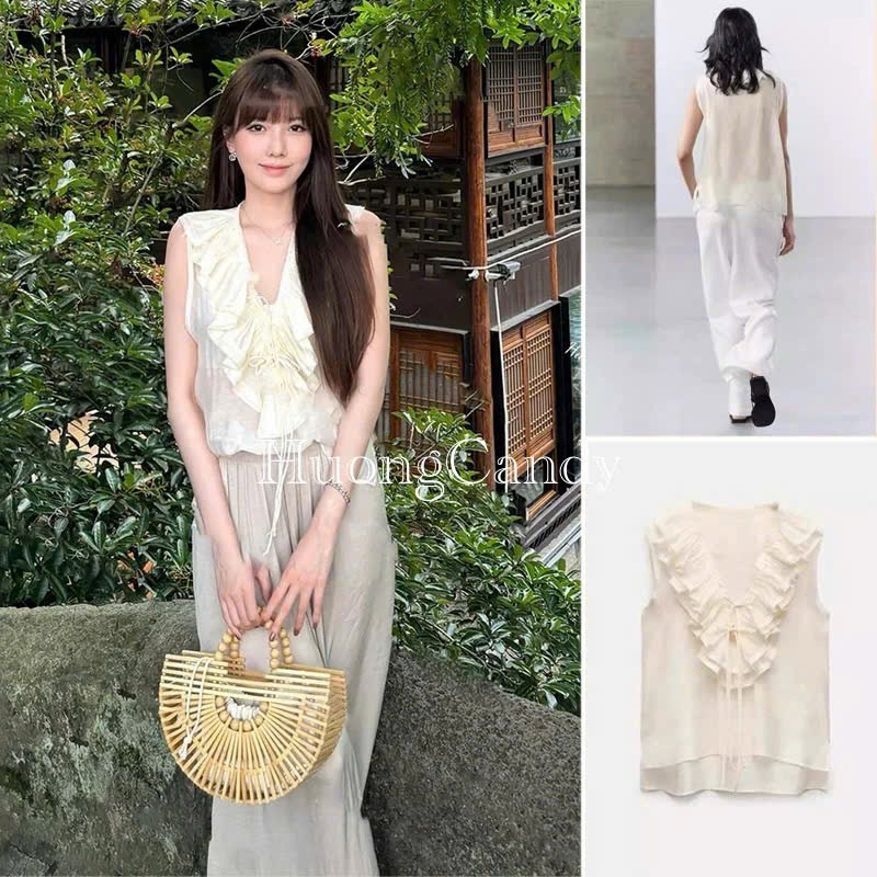 Áo sơmi không tay cổ chữ V- H416