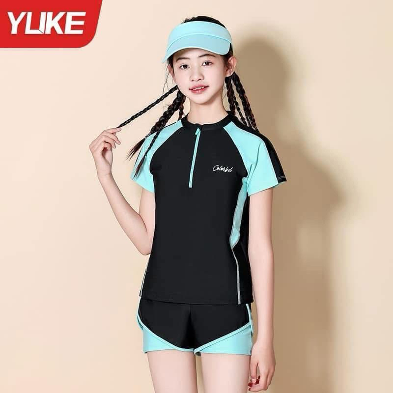 Bộ bơi xanh phối đen bé gái lớn YLike(sẵn) H413