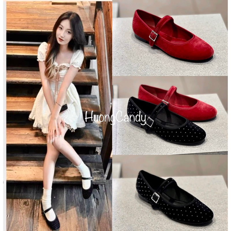 Giày nhung ZR đen/đỏ mũi tròn FULLBOX (hàng sẵn)H165