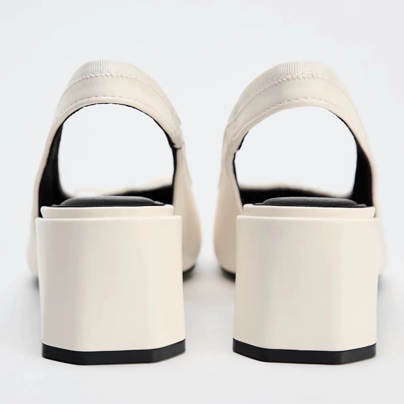 Giày búp bê ZR Trắng mũi nhăn đính nơ đế vuông 6cm(hàng sẵn)H167