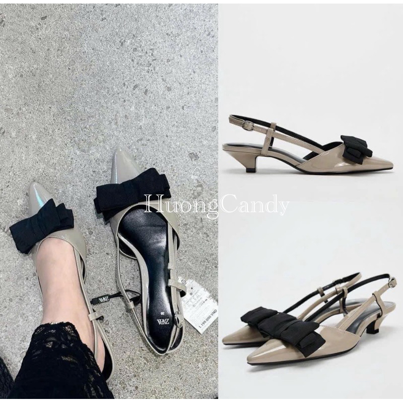Giày ZR be sữa nơ đen FULLBOX ( lùi 1 sz)H151